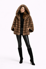31” Tip-Dyed Barguzin Russian Sable Hooded Cape Jacket