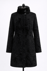 Archive & Vintage Black Swakara Lamb Coat with Black Mink Stand Collar- 35"