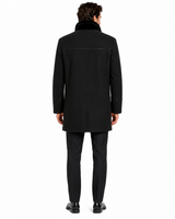 Maximilian 35" Men's Black Dyed Sheared Mink Reversible to Navy Wool Blend Coat
