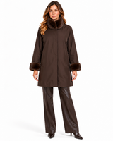 Maximilian 32" Black Dyed Sheared mink Reversible Jacket with Long Hair Mink Collar & Cuffs
