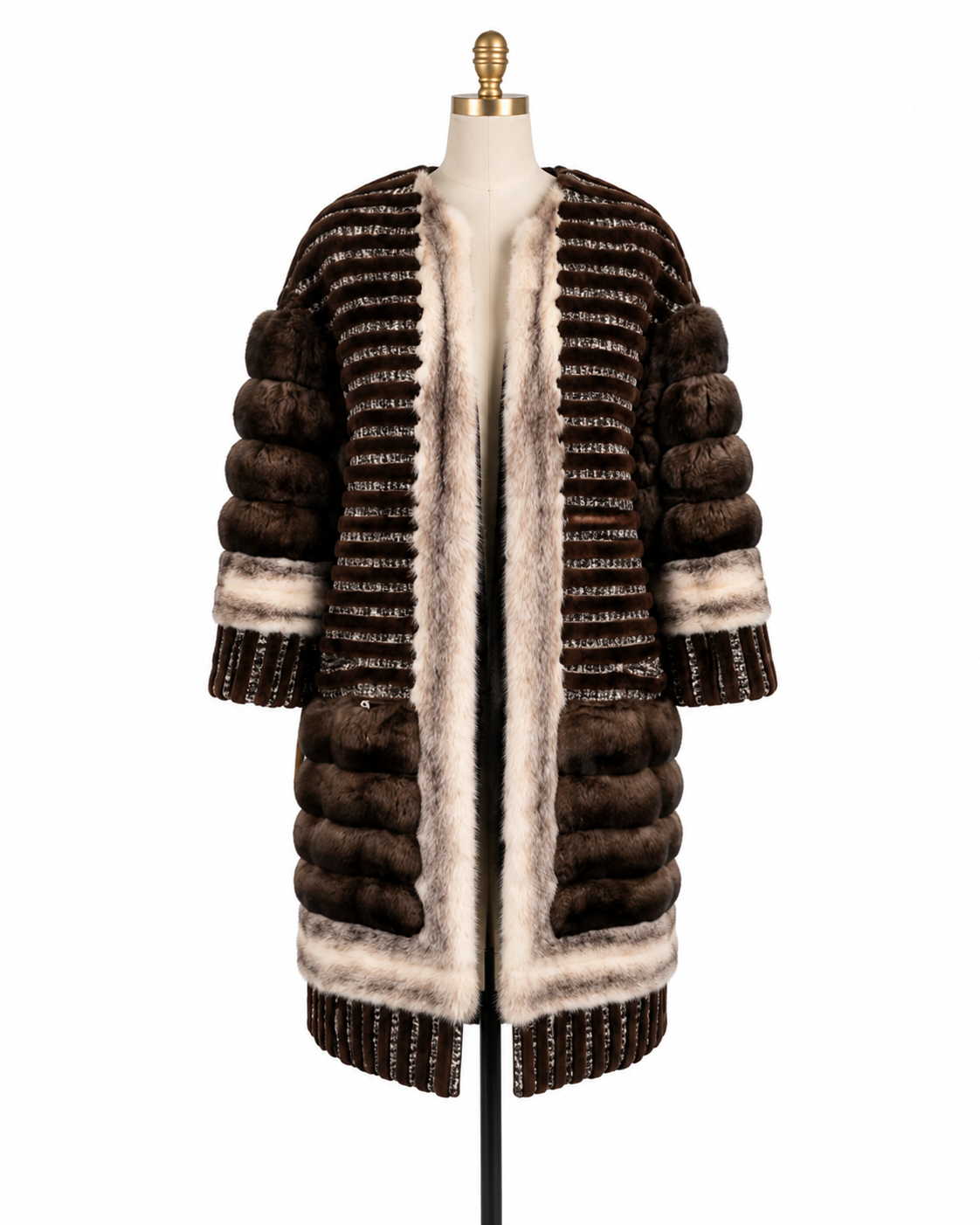 Archive & Vintage 39" Famous Designer Chinchilla Multimedia Collarless Coat