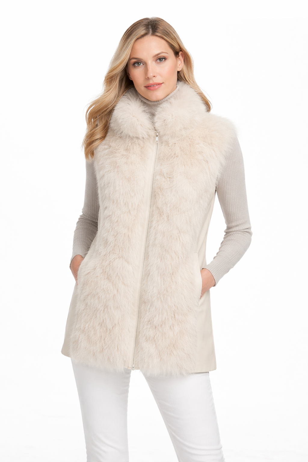 Luxury Cashmere Goat Vest with Leather Side Panel- 28"