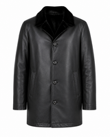 Men's 33" Reversible Black Leather Jacket with Sheared Rabbit & Mink Shirt collar