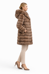 37" Tortora-Dyed Sable Coat with Double Fur Hood
