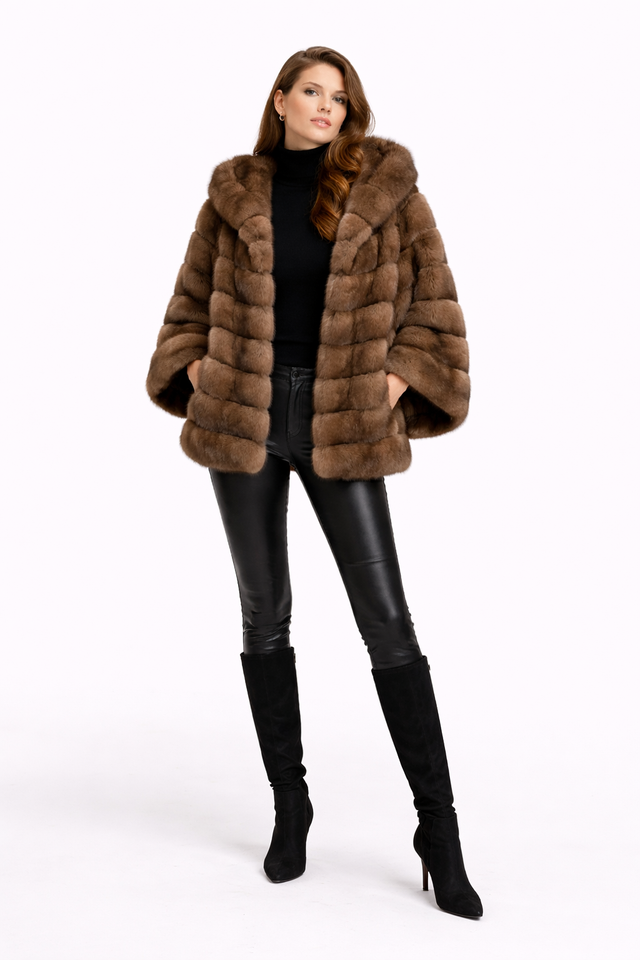 31” Tip-Dyed Barguzin Russian Sable Hooded Cape Jacket