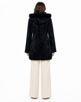Maximilian One-of-a-Kind 31" Blue Black Dyed Swakara Lamb Jacket with Hood