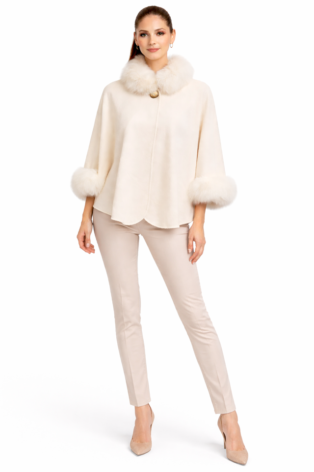Cashmere Capelet with Fox Fur Collar and Cuffs