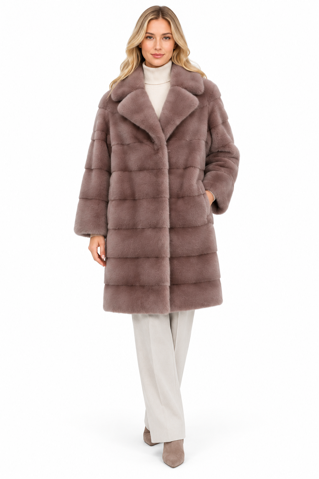 Maximilian One-of-a-Kind 36" Mauve Degrade Dyed Mink Coat with Notch Collar