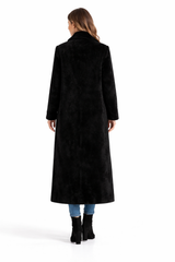 Black Shearling Lamb Geometric Coat with Brown Inserts