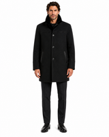 Maximilian 35" Men's Black Dyed Sheared Mink Reversible to Navy Wool Blend Coat