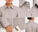 Maximilian Slim Fit Leather Snap Shirt in Lamb Leather