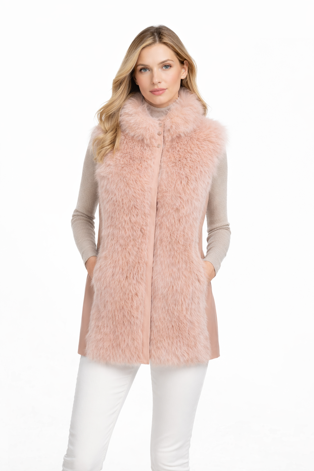 Luxury Cashmere Vest with Leather Side Panel- 28"