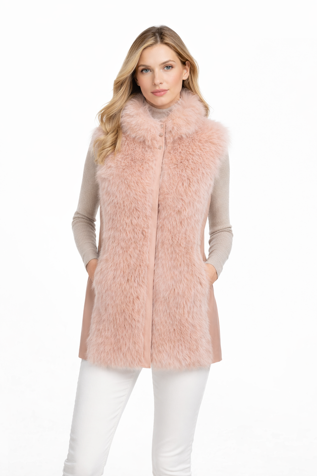Luxury Cashmere Vest with Leather Side Panel- 28"