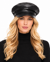 Made in Italy Black Lamb Leather Newsboy Hat-Maximilian