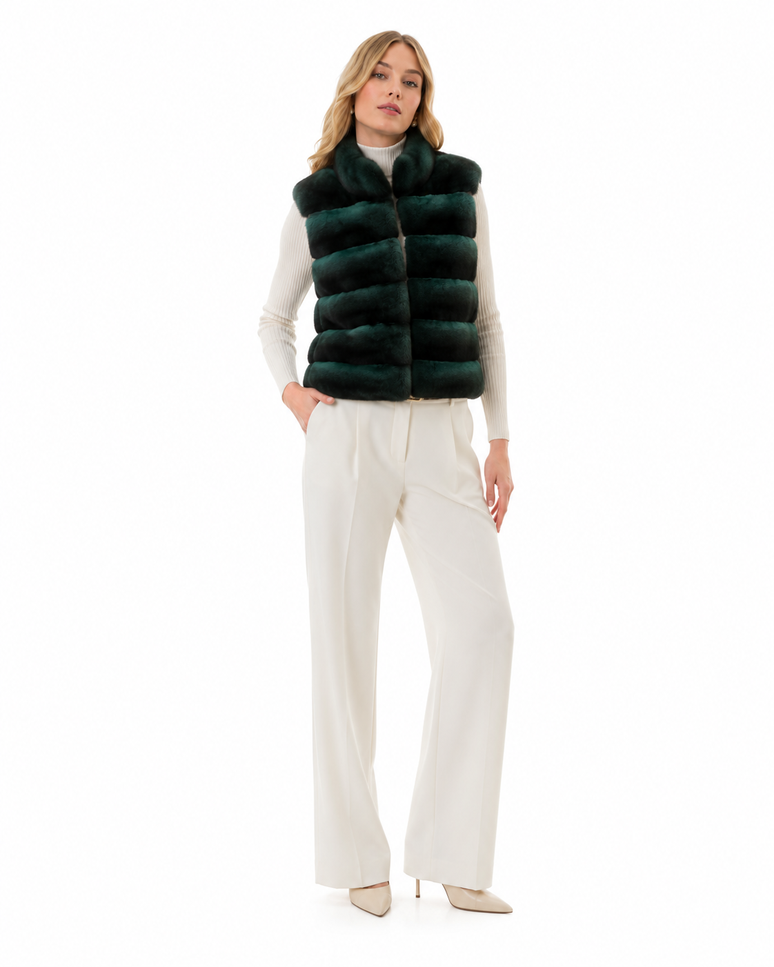 Maximilian 19" Green Dyed Horizontal Chinchilla Vest