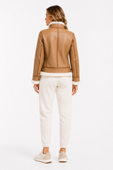 Maximilian Whiskey & White Shearling Lamb Aviator Jacket