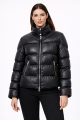 Horizontal Leather Down Puffer Jacket-Maximilian