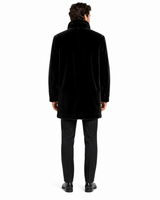 Maximilian 35" Men's Black Dyed Sheared Mink Reversible to Navy Wool Blend Coat