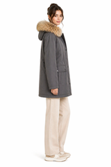 Grey Fur-Trim Parka with Rabbit Lining