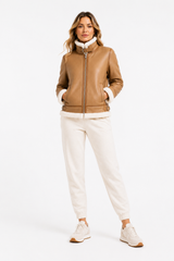 Maximilian Whiskey & White Shearling Lamb Aviator Jacket