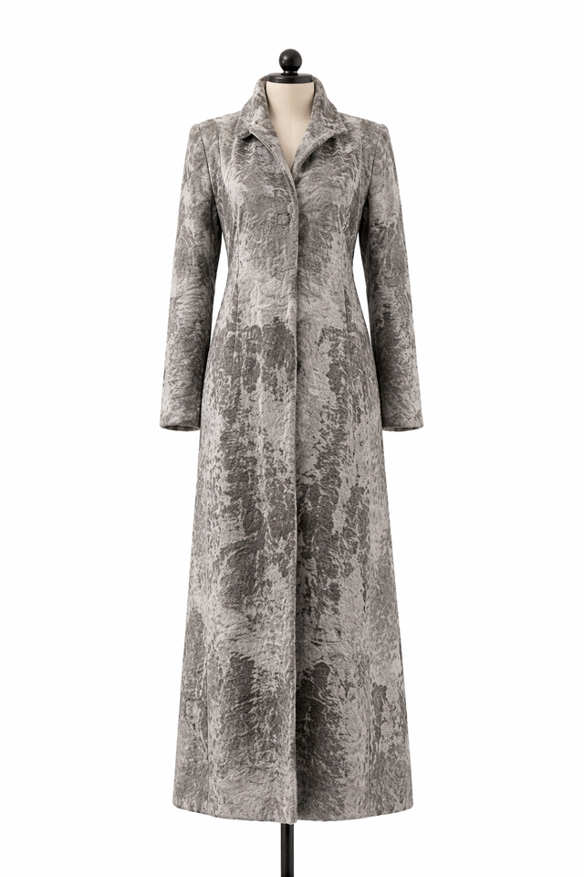Archive & Vintage Famous High Fashion Designer Silver Swakara Lamb Coat -54"