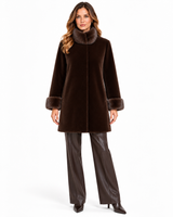 Maximilian 32" Black Dyed Sheared mink Reversible Jacket with Long Hair Mink Collar & Cuffs