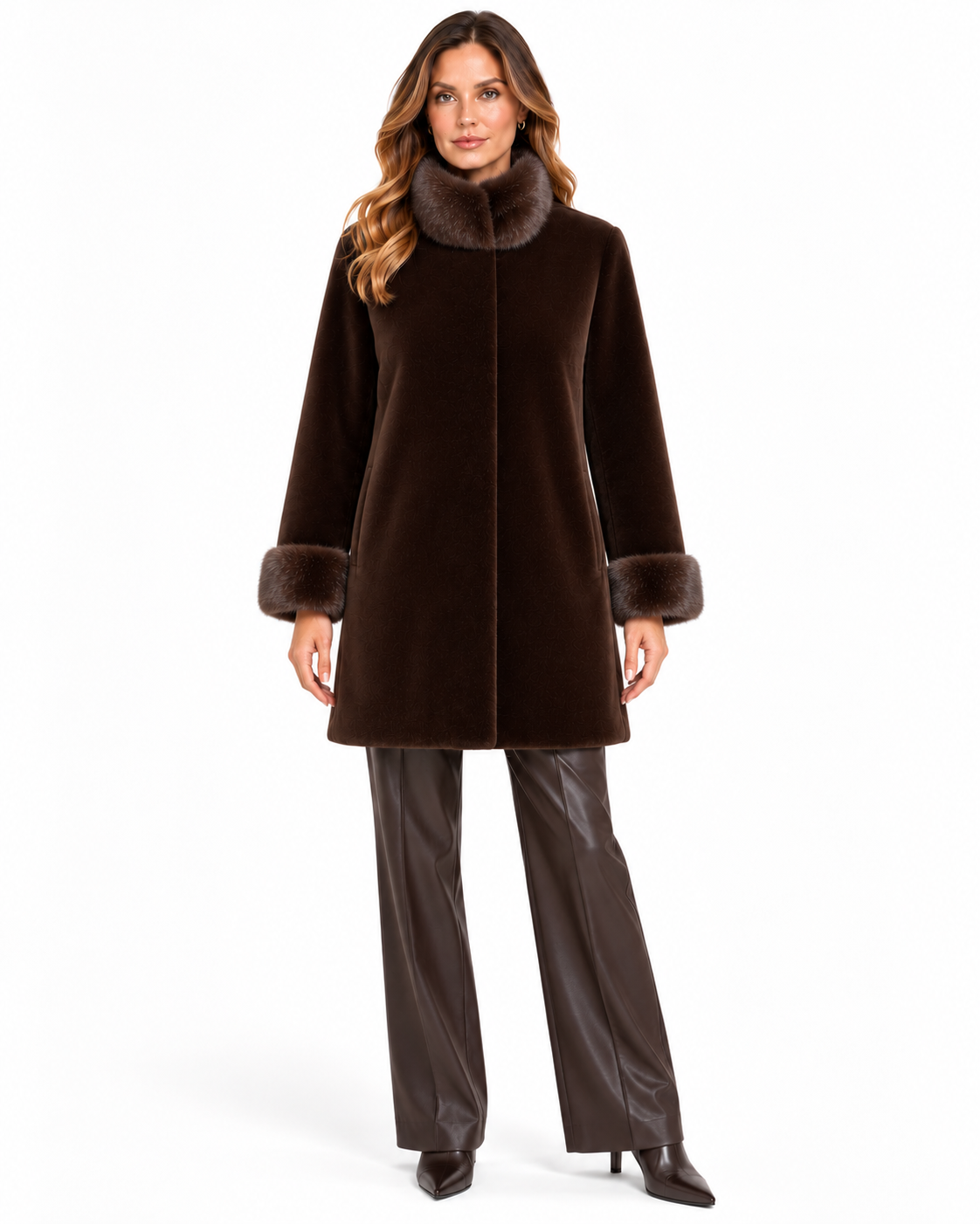 Maximilian 32" Black Dyed Sheared mink Reversible Jacket with Long Hair Mink Collar & Cuffs