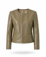 Sage Green Collarless Leather Jacket- 22"