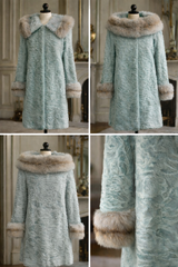 Archive Vintage Seafoam Dyed Broadtail Coat with Sable Trim- 38"