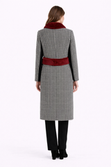 Black & White Houndstooth Wool Blend coat with Mink Trim-41"