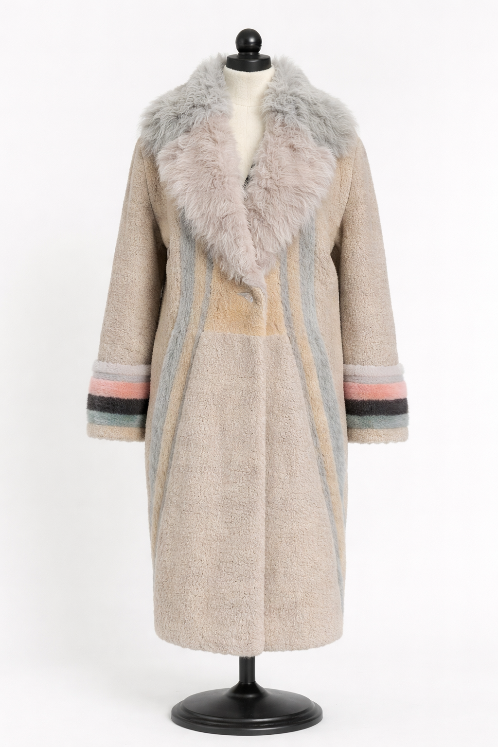 Archive & Vintage  41" Shearling Lamb Rap Coat with Mink Inserts & Culy Lamb Collar