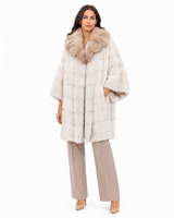One-of-a-Kind 36" Natural Pearl Mink Cape Coat with Bleached Russian Sable Notch Collar
