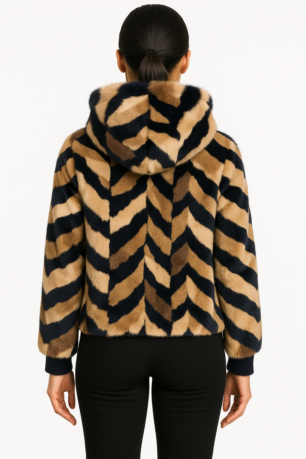 22" DYED MINK SECTION HOODED JACKET-REVERSIBLE