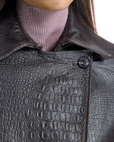 Maximilian Croc Stamped Leather Trench Coat- Maximilian