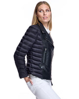Black Leather & Down Filled Moto Jacket - Maqximilian