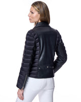 Black Leather & Down Filled Moto Jacket - Maqximilian