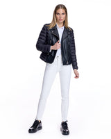Black Leather & Down Filled Moto Jacket - Maqximilian