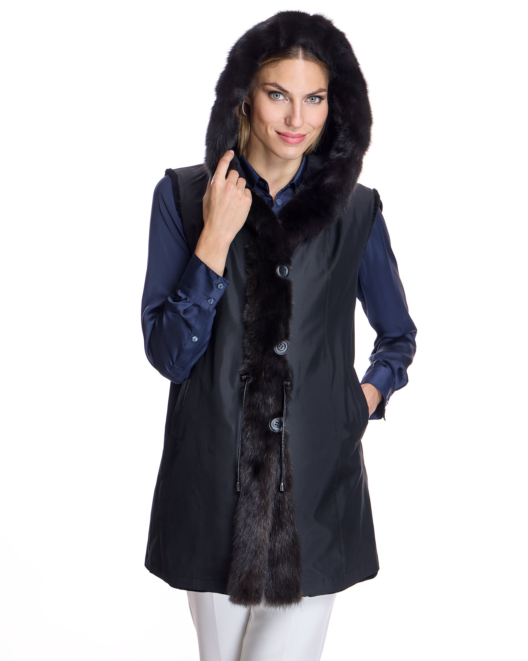 Reversible Sheared Mink & Sable Section Vest