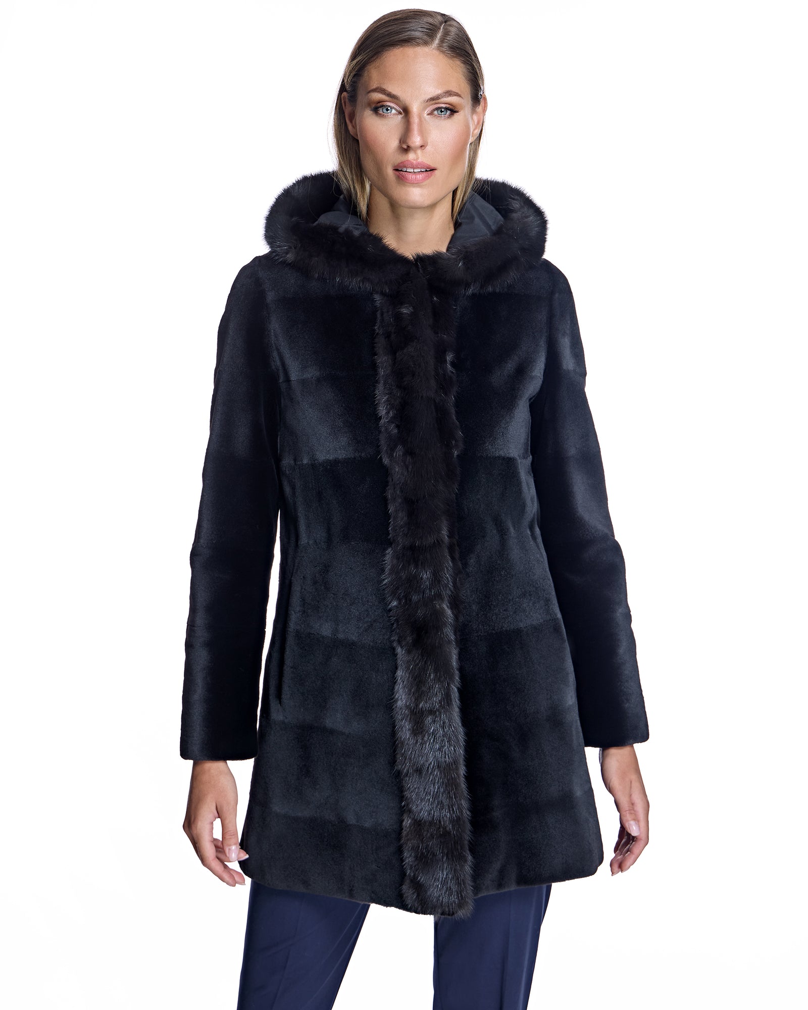 Sheared Mink Reversible Coat with Sable Trim-Maximilian
