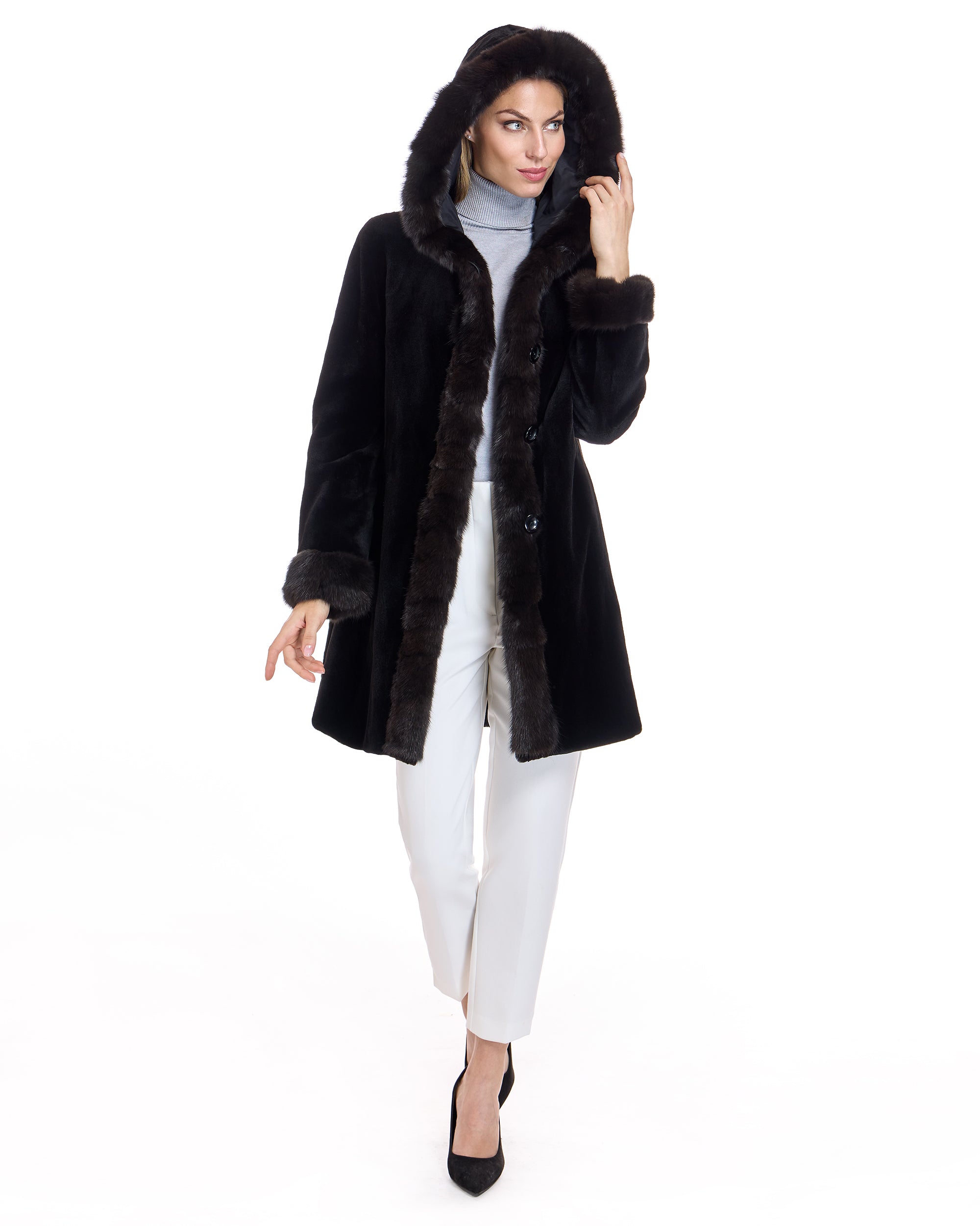 Reversible Sheared Mink & Sable Section Coat