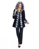 Sheared Mink Reversible Hooded Coat with Chinchilla Trim