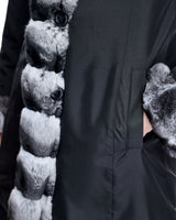 Sheared Mink Reversible Hooded Coat with Chinchilla Trim