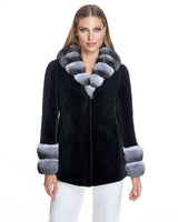 SHEARED MINK COAT WITH CHINCHILLA TRIM