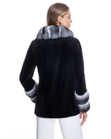 SHEARED MINK COAT WITH CHINCHILLA TRIM