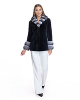 SHEARED MINK COAT WITH CHINCHILLA TRIM