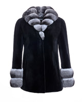 SHEARED MINK COAT WITH CHINCHILLA TRIM