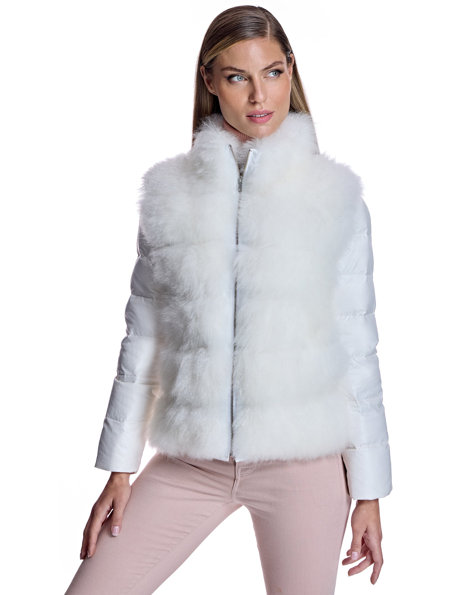 24" Cashmere Goat-Front Mixed- Media Jacket- Maximilian