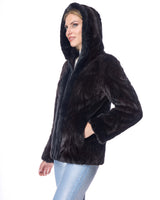 Hooded Mink Sections Jacket