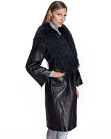 Julia & Stella by Maximilian Leather Wrap Coat with Dyed Mongolian Lamb Collar-Maximilian