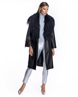 Julia & Stella by Maximilian Leather Wrap Coat with Dyed Mongolian Lamb Collar-Maximilian